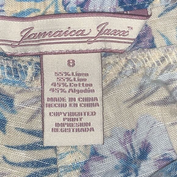Jamaica Jaxx Women's Size 8 Tropical Floral Shorts Linen Blend Blue Purple Beach - Picture 3 of 7